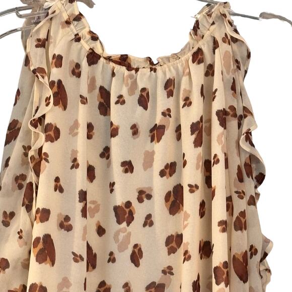 1 State Animal Print Blouse Top Ruffle Sz L Sleeve Cold Shoulder - Picture 7 of 10